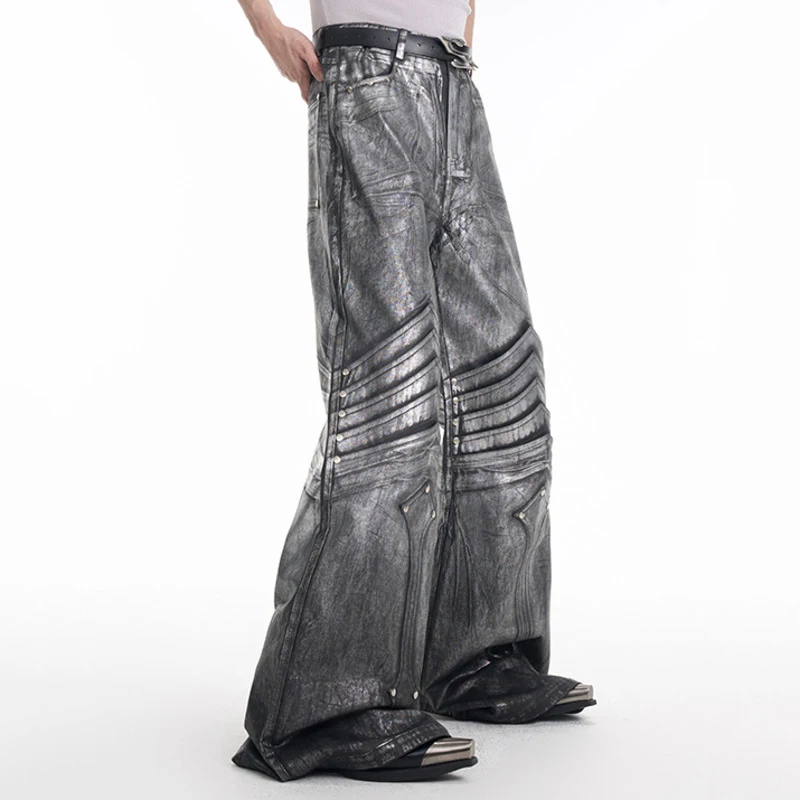 HKSH Lente Nieuwe Mannen Tij Y2K Streetwear Trendy Verzilverde Jeans Elegante Mode Avant Garde Ridder Wijde Pijpen Broek Ins HK5256