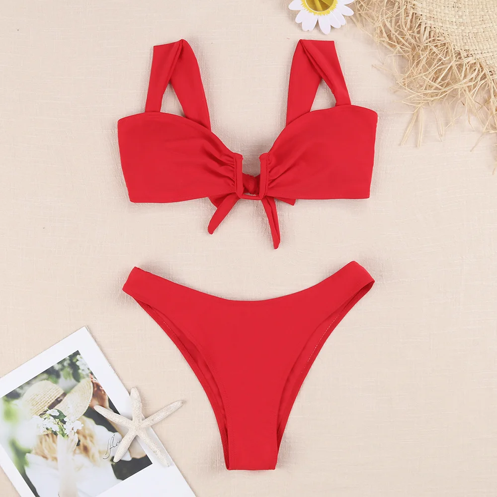 Bandeau Micro Bikini brasilia nischen Biquini grün gepolsterten Tanga Badeanzug Frauen High Cut Strand Badeanzug u Hals Bade bekleidung Sommer