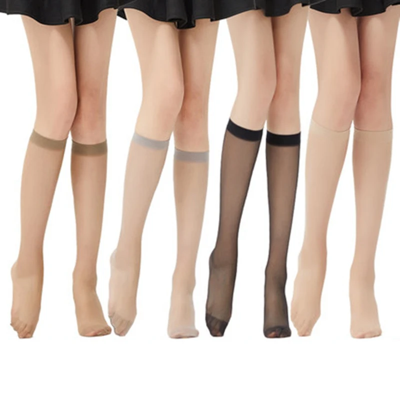 4Pairs Summer Thin Crystal Mid Calf Socks  Women Sheer Anti Slip Calf Socks Fashion Beauty Leg Transparent Socks