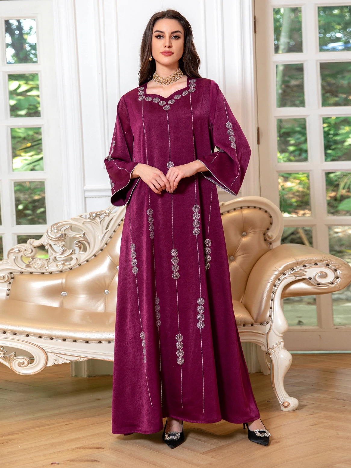 Eid Muslim Party Dress Satin Abaya for Women Jalabiya Ramadan Long Dresses Abayas Woman Diamond Robe Caftan Vestidos Largos 2024