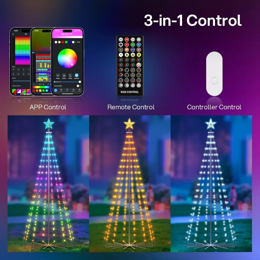 9FT في الهواء الطلق شجرة عيد الميلاد المخروطية مع 460 المصابيح RGB اللون تغيير Prelit أضواء شجرة عيد الميلاد الذكية لزينة عطلة DIY بها بنفسك #5