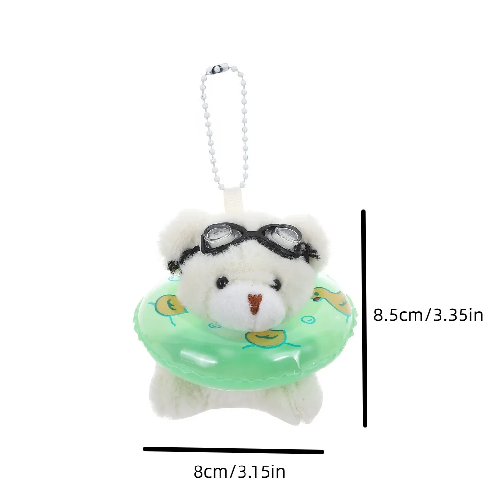 Kawaii PVC Swimming Bear Keychain Stuffed Cartoon Goggles Animal Pendant Duck Printed Transparent Plush Bear Key Ring Couple