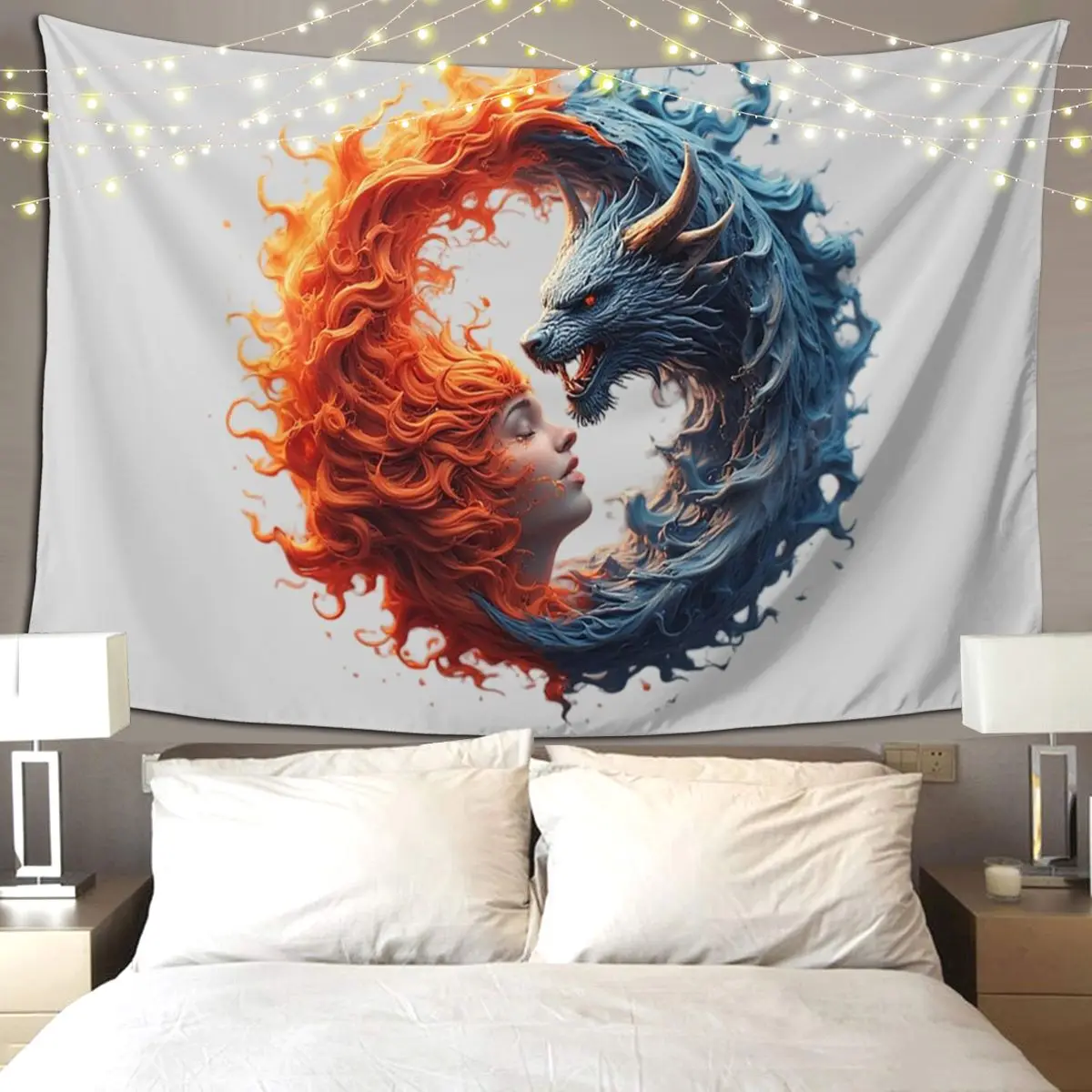 

Гобелен «Вечный танец огня и льда» в стиле хиппи, настенный эстетический домашний декор, гобелены для гостиной, спальни, общежития