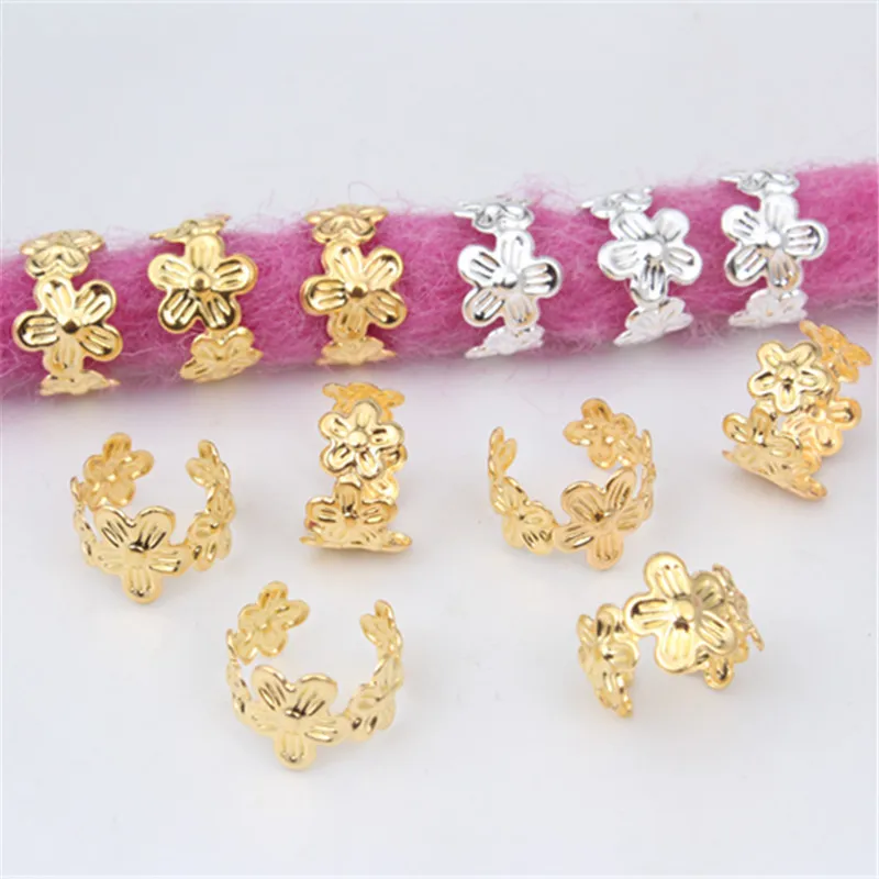 

20pcs Gold Silver Hollow Flower Dreadlock Hair Rings Adjustable Cuff Clip Hair Braids Dirty Braids Beads Hair Accessories