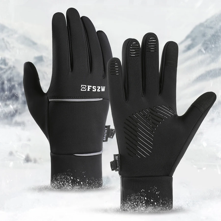 Rutschfeste Winter-Fahrradhandschuhe, Vollfinger-Touchscreen-Schutz, warme Handschuhe, rutschfest reflektierend