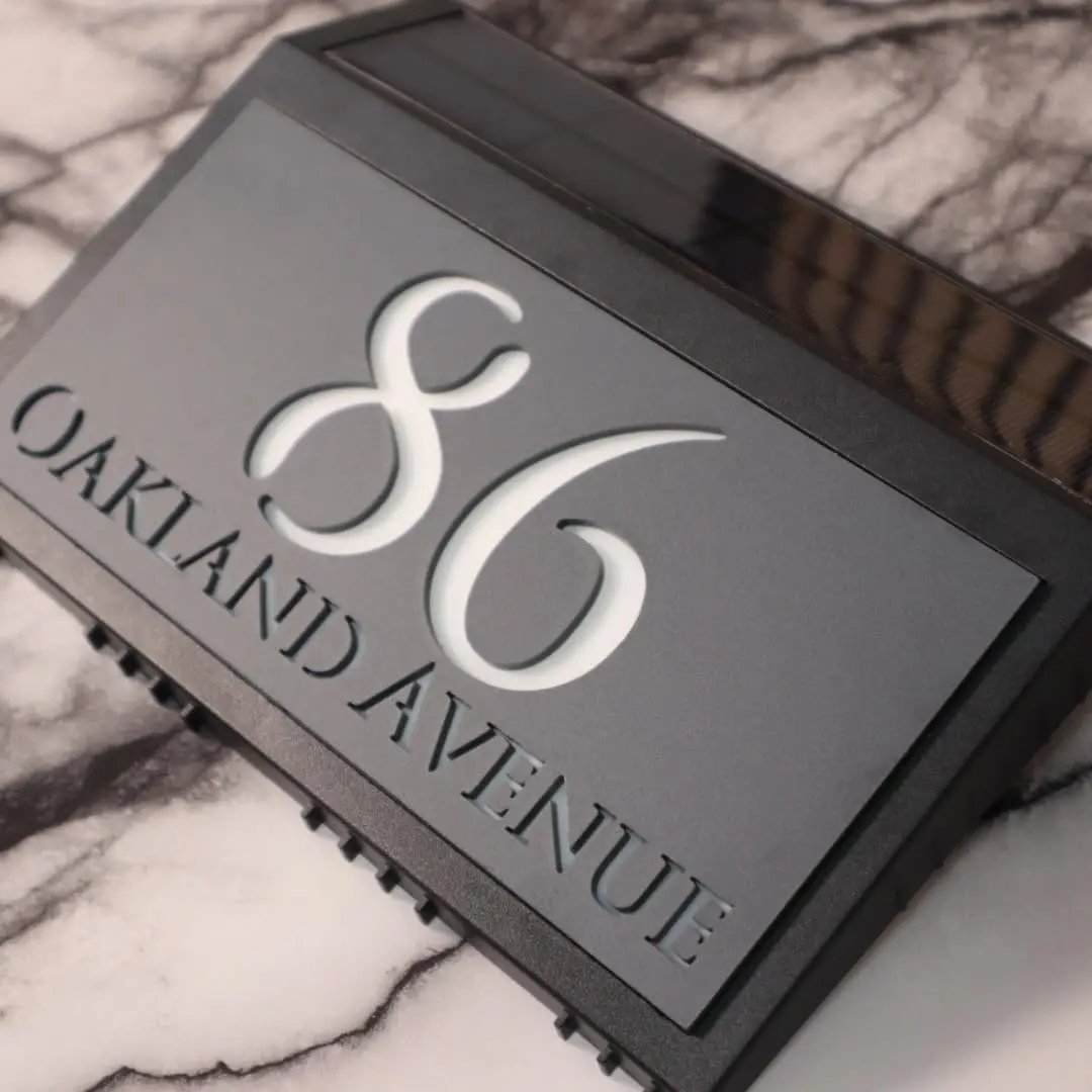 LED Solar House Number Sign, Outdoor Lighted Address Plaque, Luminous Exterior Digital Flat Numbers for Villa, Custom Home Sign