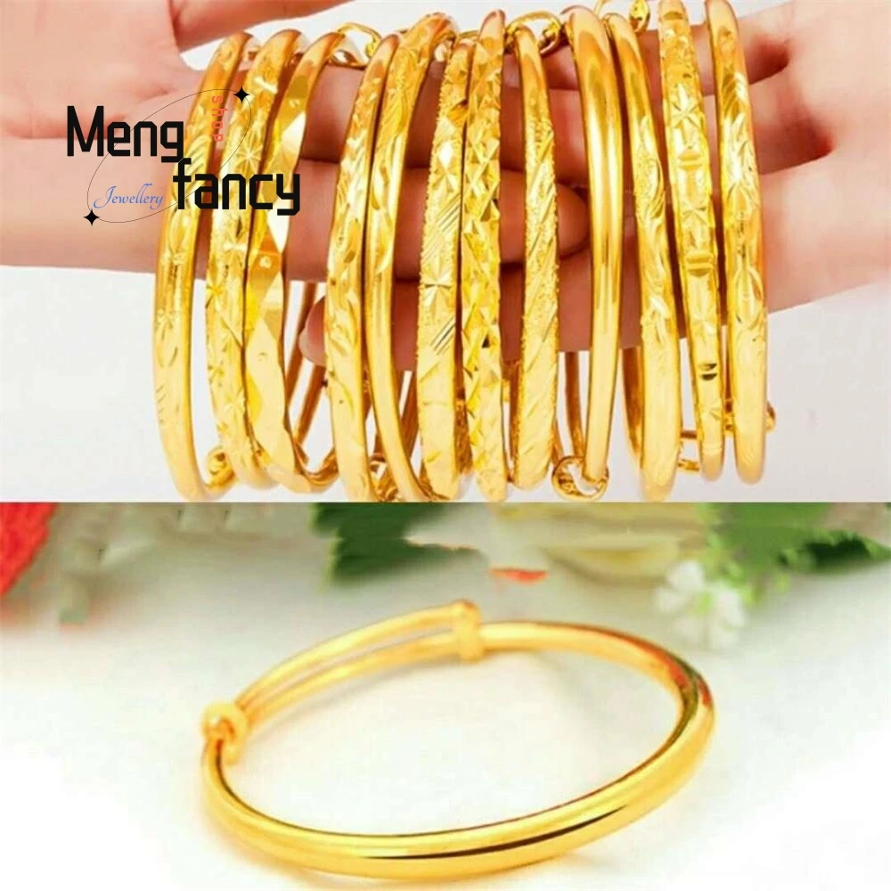 

24K Vietnamese Sand Gold Star Round Belly Bangle Natural Designer Bracelets For Women Luxury Fashion Charms Jewelry Holiday Gift