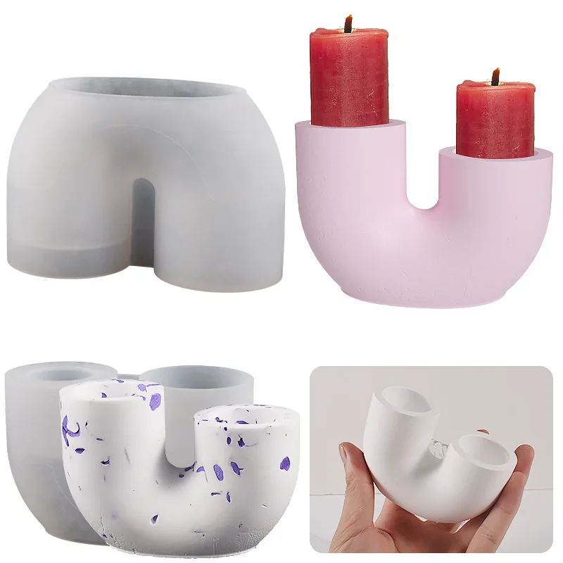 U Shaped Candlestick Silicone Mold DIY Arch Candle Holder Crafts Gifts Making Plaster Epoxy Resin Casting Molds Home Decoration