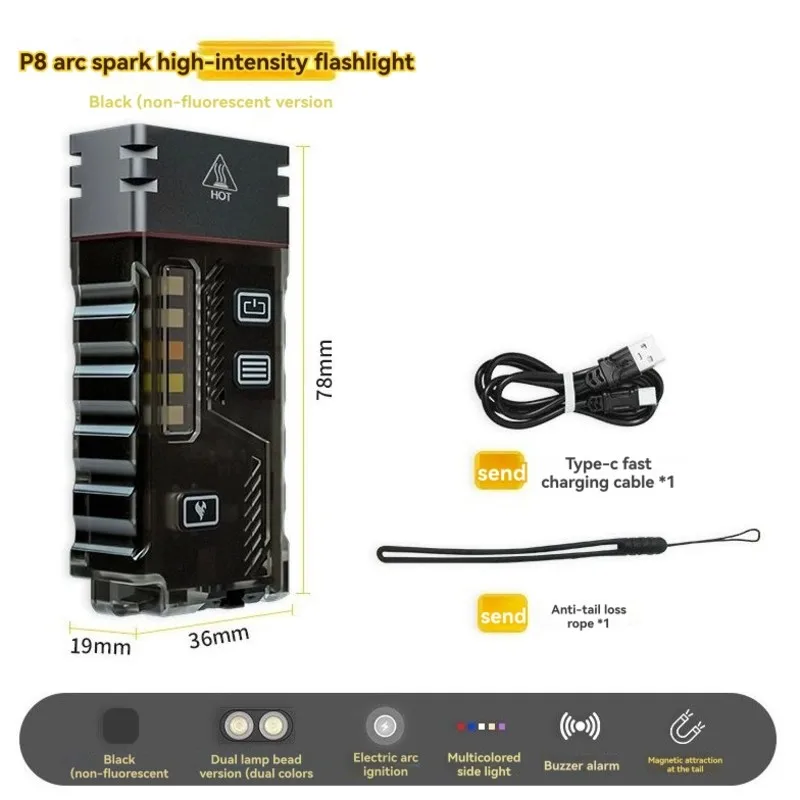 MOPHE-Emergency Alarm& 12-Mode Light Source, Multifunctional Mini Flashlight With Arc Lighter In ABS Material