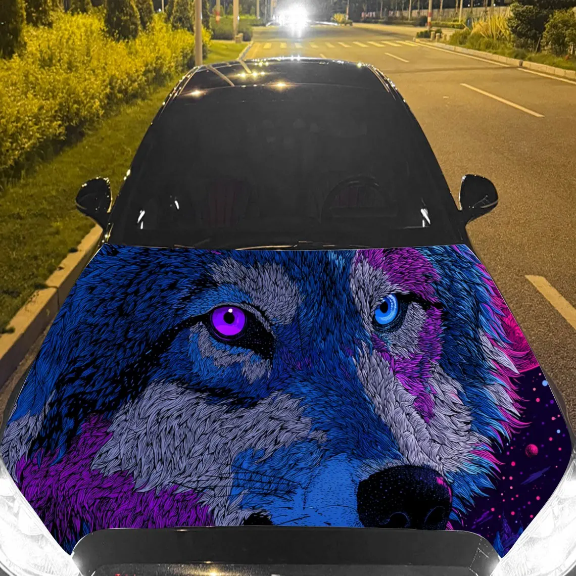 

Car Decal Wolf in Neon-Textured Background & Artistic, Vibrant-Mystical Visual Details Car Hood Sticker, Waterproof Self - Adhes