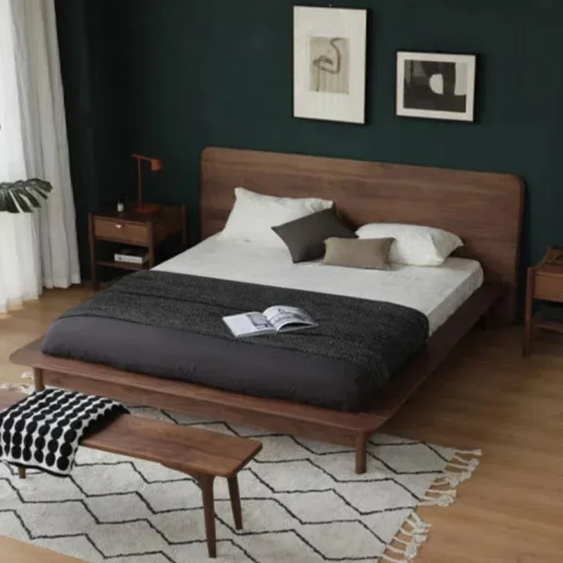 Black walnut solid wood bed 1.8 meters Nordic Japanese double simple master bedroom high back bed