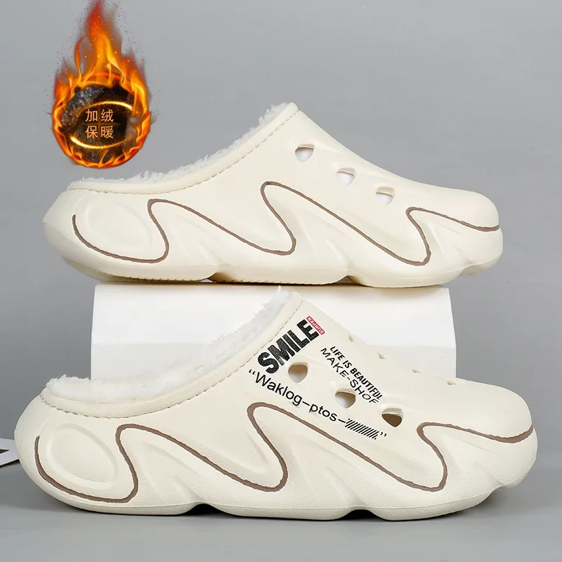 Sapatos masculinos inverno sapatos quentes forro de pelúcia chinelos de algodão interior plataforma concisa sapatos de cozinha ao ar livre casa chinelos à prova dwaterproof água