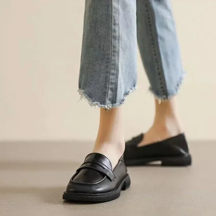 Mocassins de couro preto de luxo para mulheres, sapatos com plataforma, salto baixo, sapato casual, britânico, primavera, 2022, 43