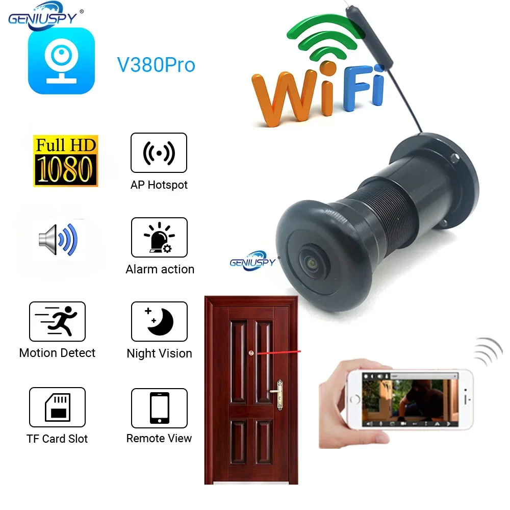 

V380 Video Surveillance Door IR Night Peephole Camera WiFi Mini Dooreye Security Fisheye CCTV Audio Motion Detection TF Card P2P