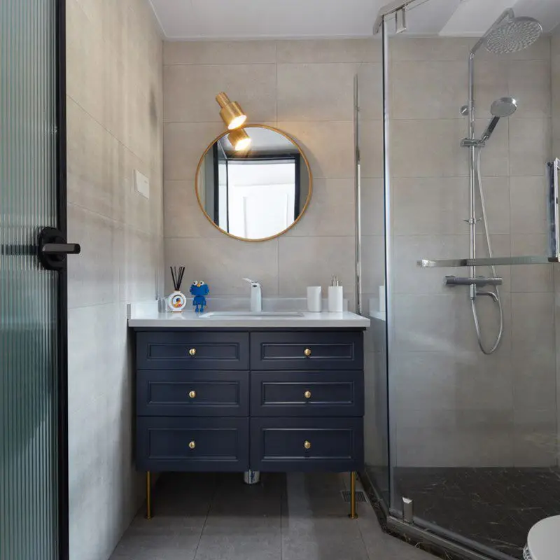 

Oak bathroom cabinet, washstand, bathroom cabinet, mirror cabinet, round mirror combination sink, washbasin.