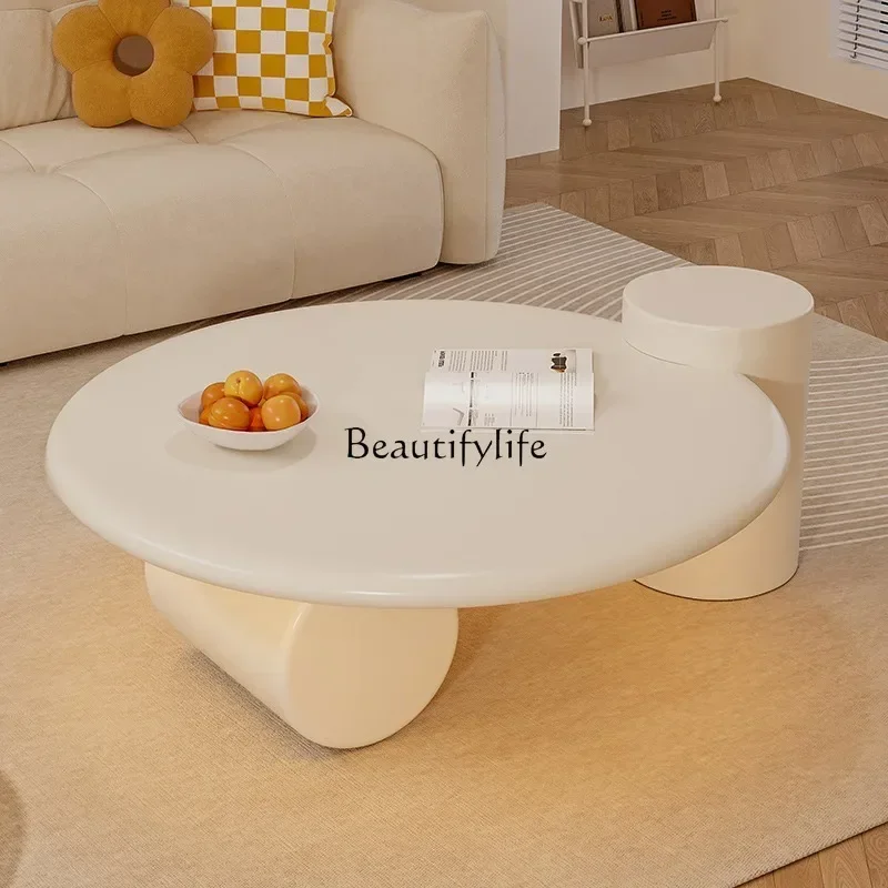 

*Cream wind creative coffee table living room round minimalist baking paint simple 2023 new model
