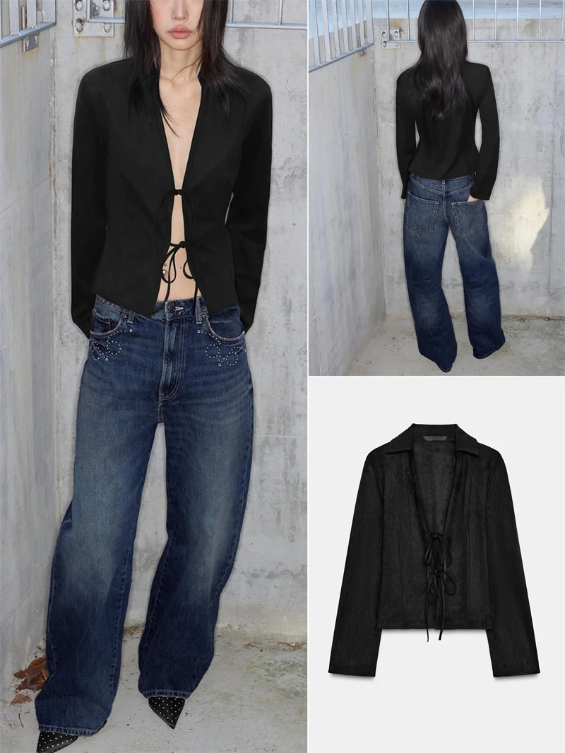 

Casual Sle Women's irt Faionable Collar Long Sve Velvet Texture Belted 2025 Winter New Arrival Youth Casual Wear