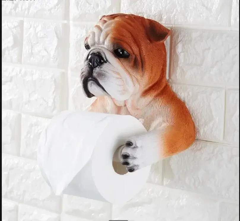 Cute Cat and Dog Tissue Holder Toilet  Free Punch Bathroom Wall-mounted Creative Toilet Roll Holder
