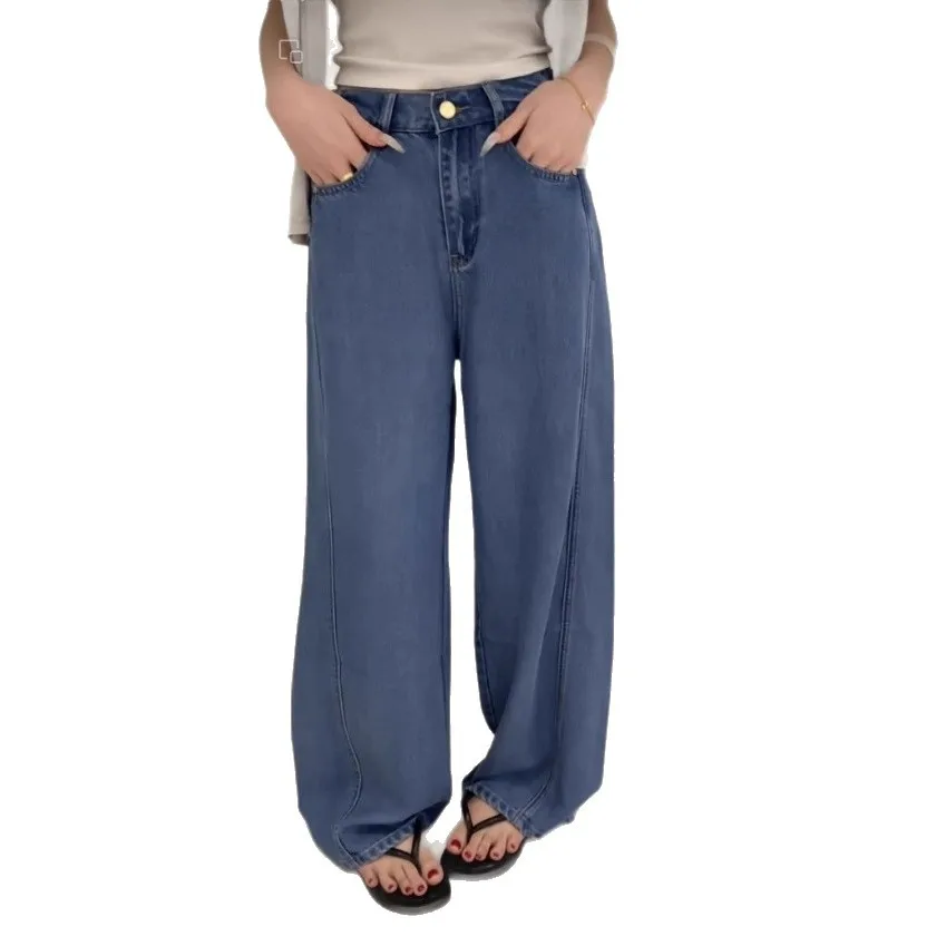 Wide Leg Pants Mom Jeans Women Vintage Denim Trousers Stretch High Waist Washed Distressed Streetwear Basic Floor Length 2025