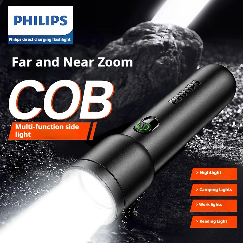 Philips SFL1123 Rechargeable Lamp Zoom Flashlight with Side Light EDC Portable Flashlight Rechargeable LED Flashlights for Camp