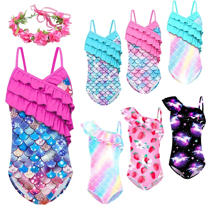 

Summer 2025 Fancy Girl Rainbow One piece Swimsuit 3-10Years Children's Mermaid Independent Swimwear Kids Holiday Beach Bikini
