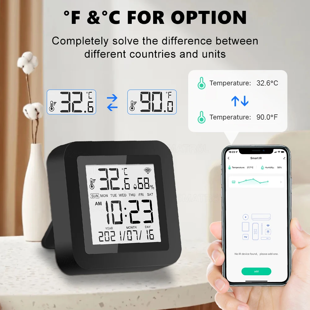 Tuya WiFi Temperature Humidity Sensor Thermostat Controller IR Remote Control for AC Conditioner TV Works with Alexa Google Home