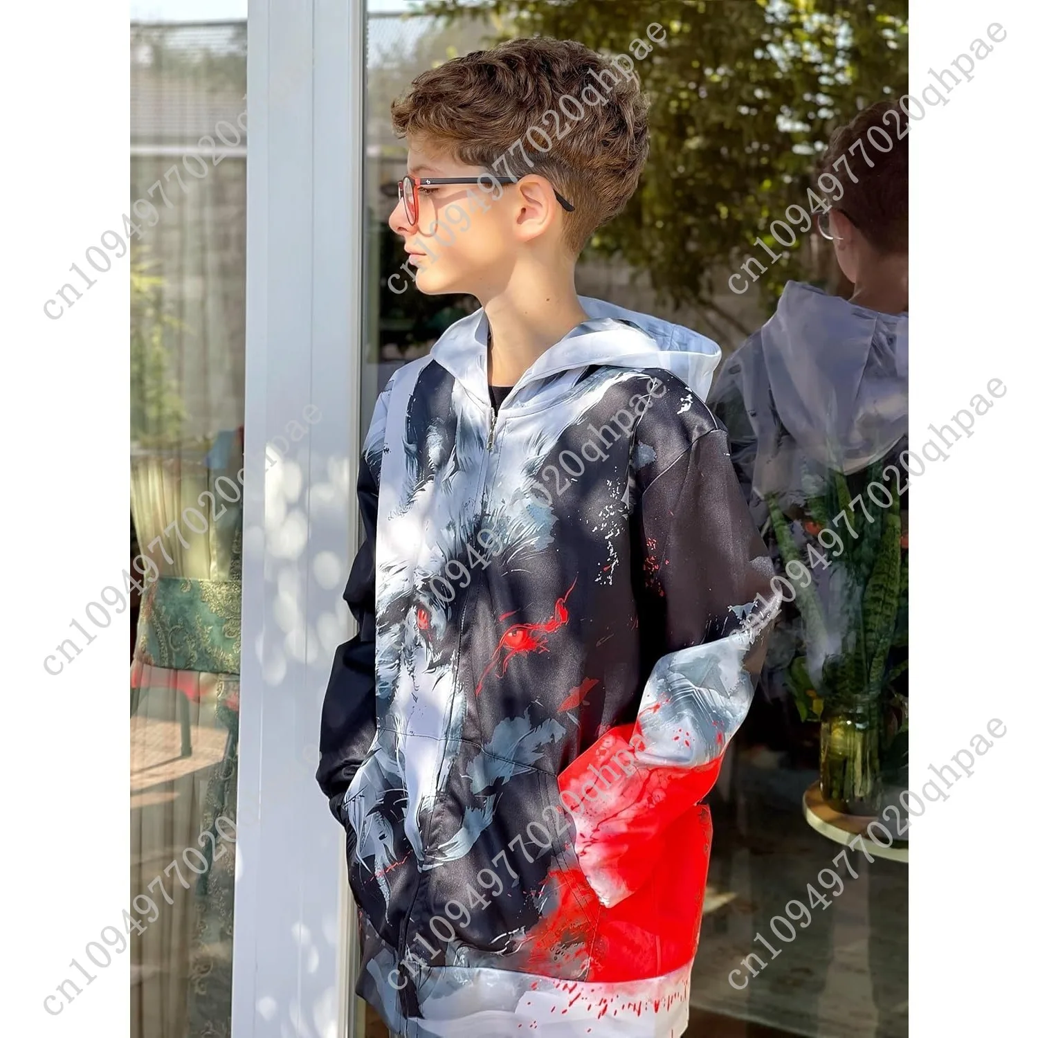 Idgreatim 6-14T الأولاد زمم هوديس الاطفال 3D الرسم هودي البلوز سستة البلوز مع جيوب #5