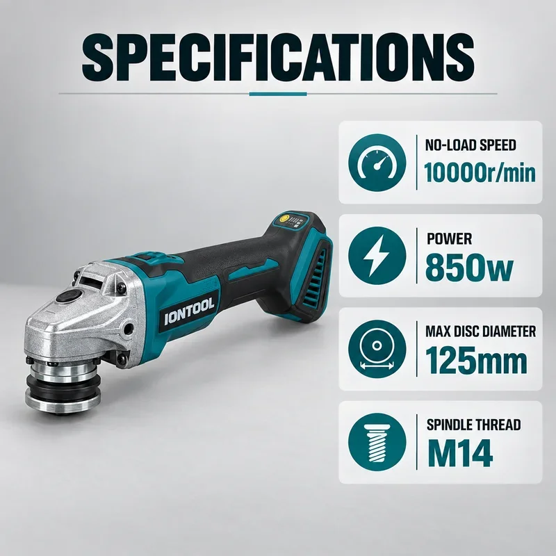 IONTOOL 850W Brushless Cordless Angle Grinder 125mm M14 10000RPM for Construction Repair Surface Finishing