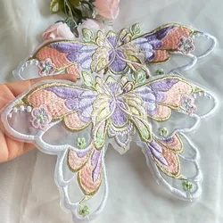 1Pcs Large Organza Butterfly Embroidery Patch Colorful Applique Embroidered Sewing On Clothes Dog Dress Decor Accessory DIY