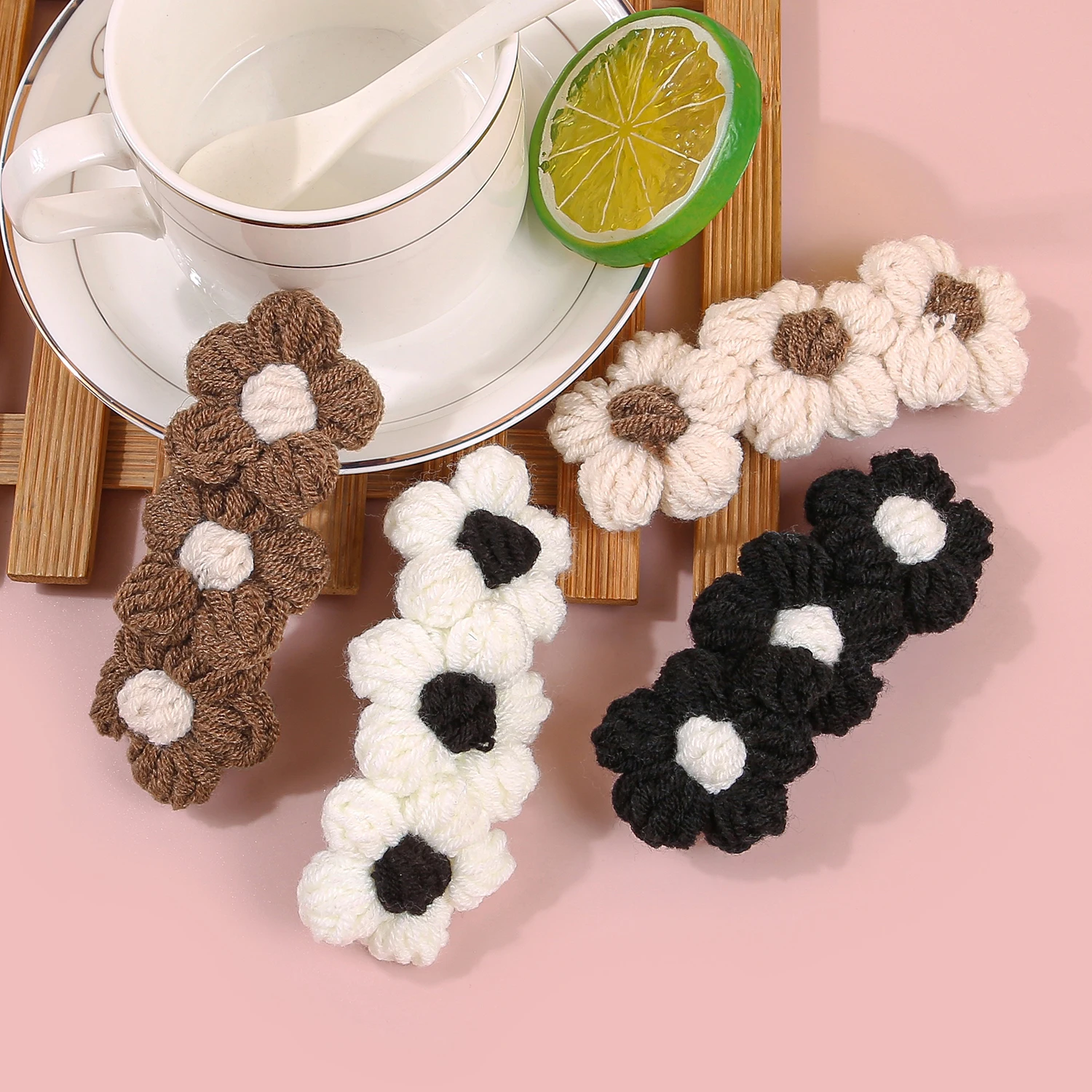 1/4 قطعة غزل الحياكة الموضة زهرة مقاطع الشعر زهرة الفرنسية دبابيس الشعر النساء الفتيات مقاطع Hairgrip حامل ذيل حصان إكسسوارات الشعر