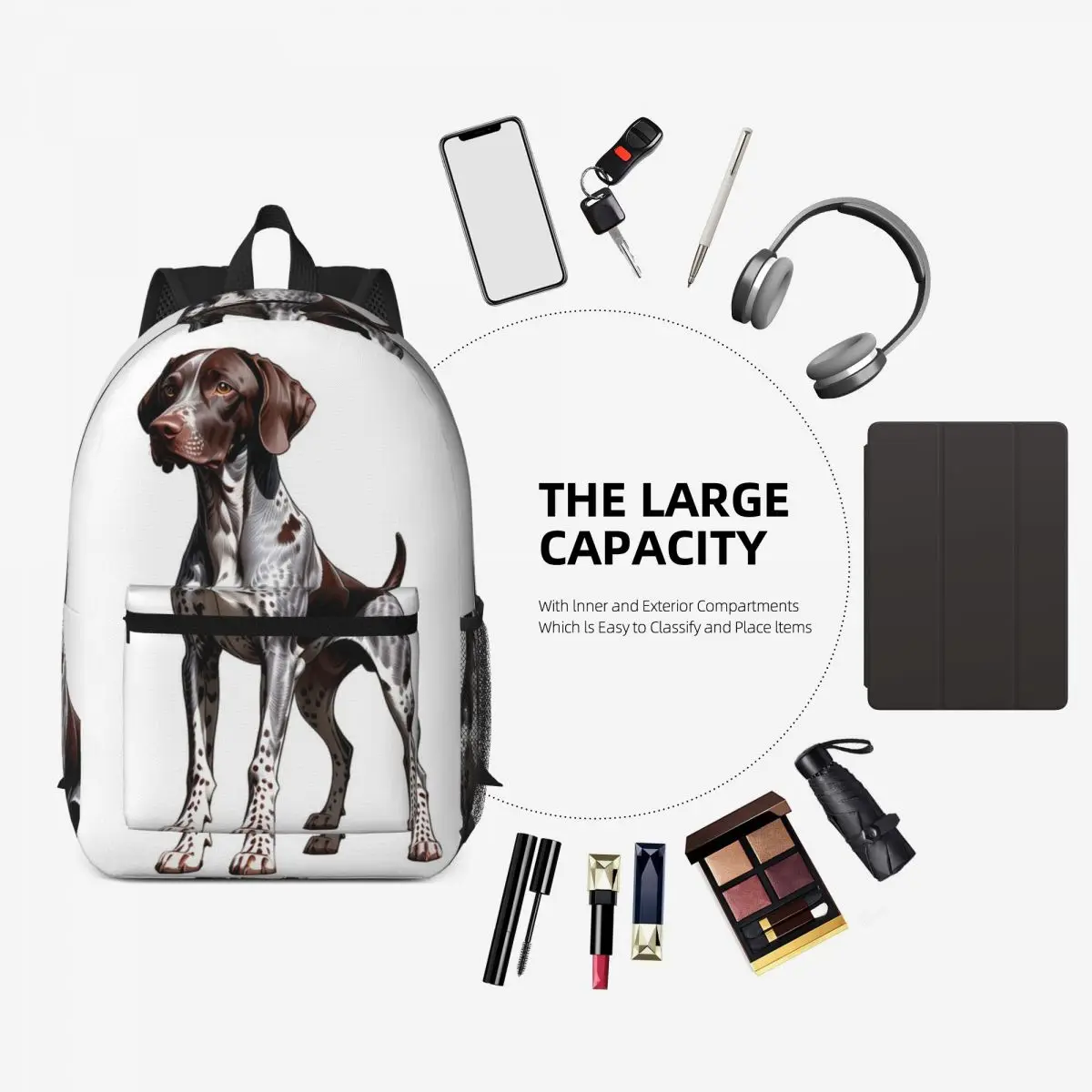 German Shorthaired Pointer Dog Bone And Paw Backpack Daypack Large Capacity BookBag School Bag Shoulder Bags for Men Women view 3