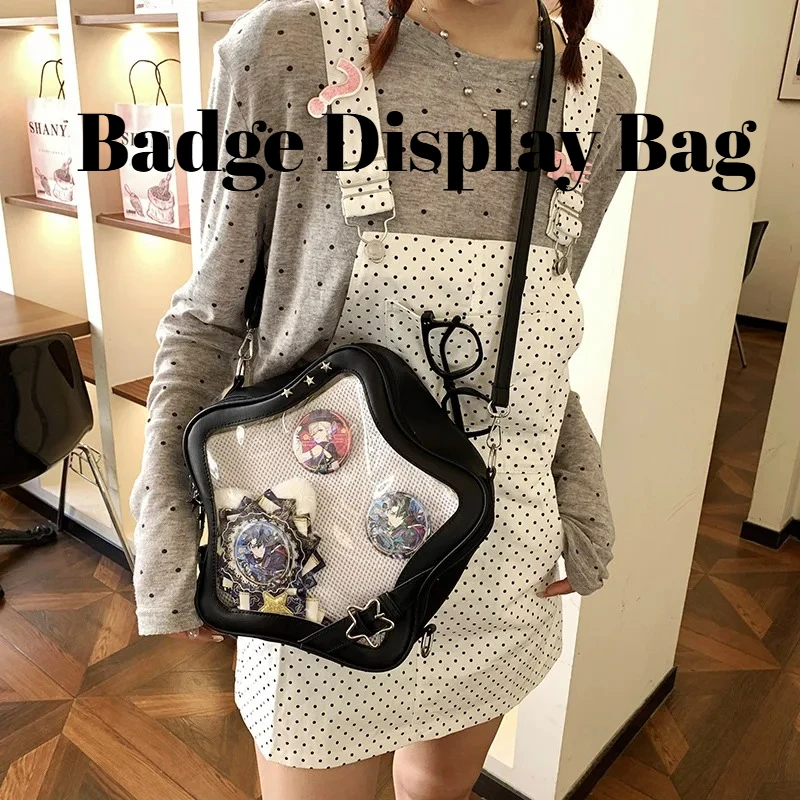 

Transparent Badge Display Bag Star Shaped Bag Aesthetic Cute Crossbody Purse Kawaii Pin Display Clear Shoulder Bag (Bare Bag)