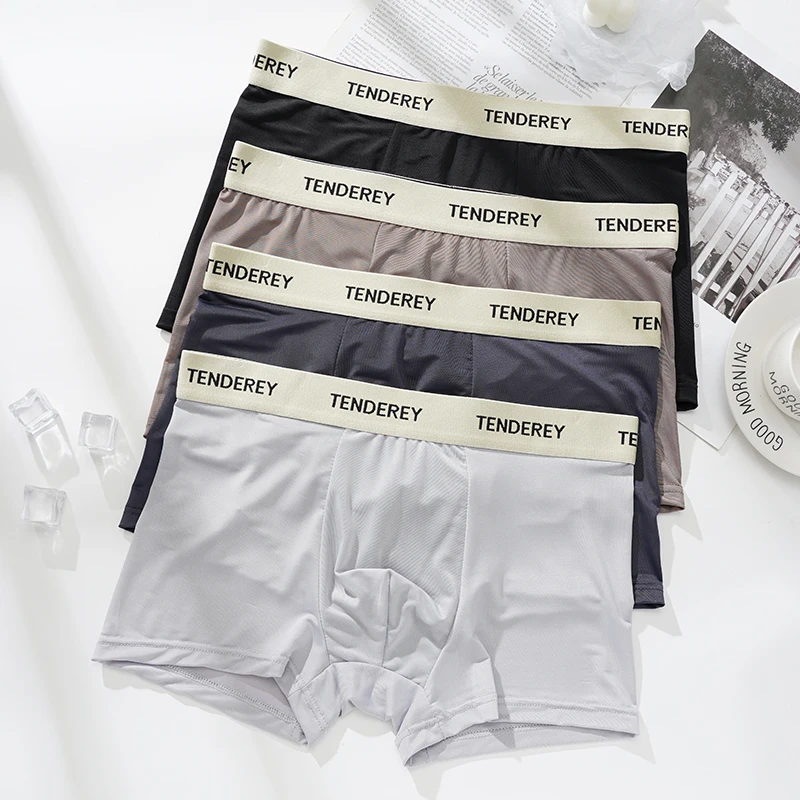 2 Pcs/Lot Men\'s Sexy  Ice Silk Boxer Briefs Shorts Underwear Man Underpants Male Ultra-thin Breathable Seamless Panties