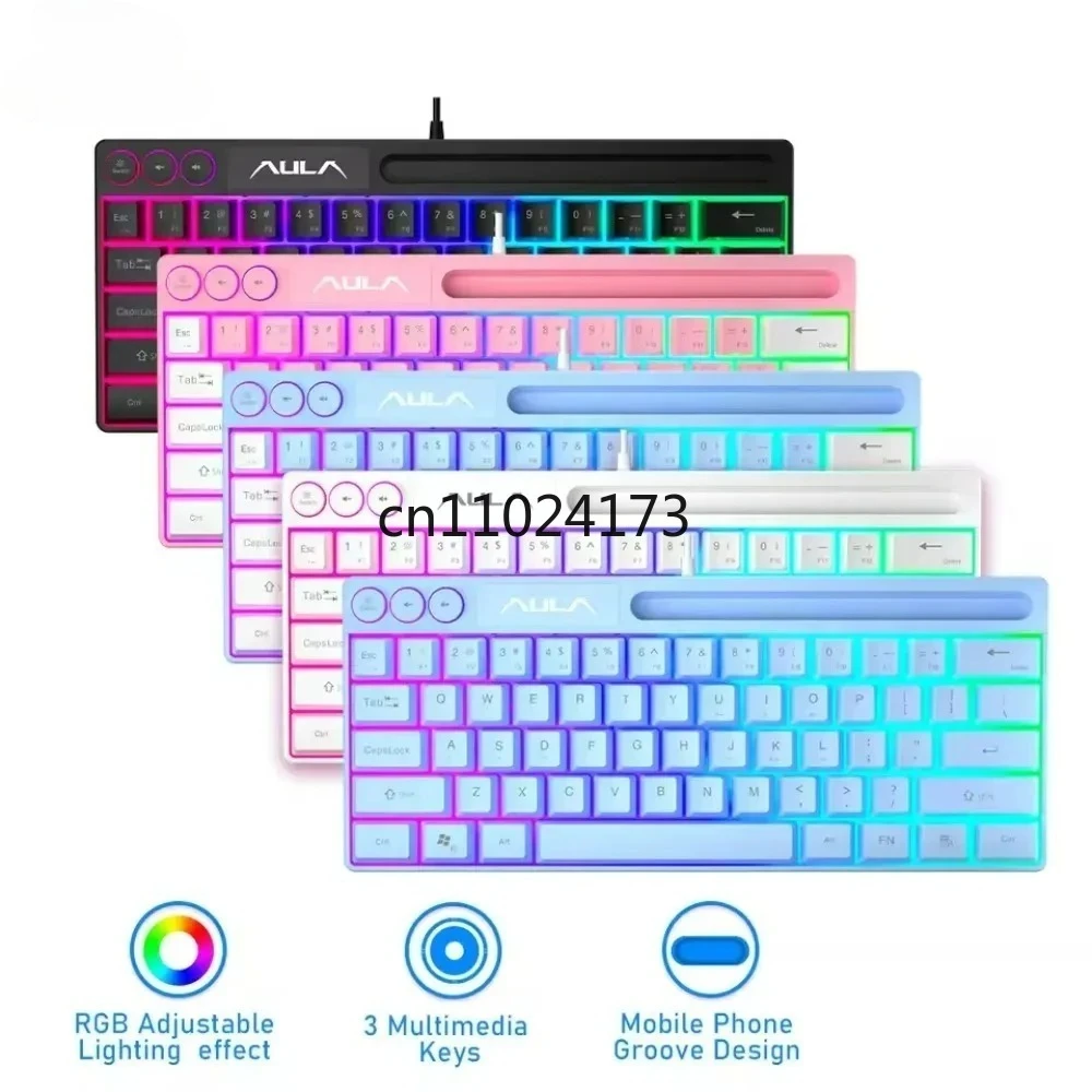 AULA F3061 Keyboard Wired RGB Backlight Gaming Keyboard Mechanical Touch Feel 61Keys Mini Keyboard for Desktop Laptop