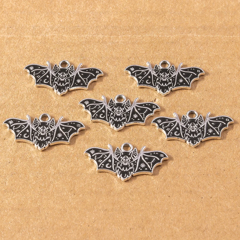 10Pcs Metal Bat Charms Halloween Skull Pumpkin Charm Pendants for Making Necklace Bracelet Handmade DIY Jewelry Findings