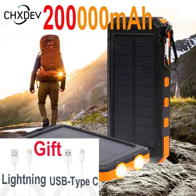 

2024 NEW 200000mAh SufficientCapacity Power Bank Solar Wild Fishing Outdoor Backup Power Portable for iPhone Xiaomi Huawei Samsu