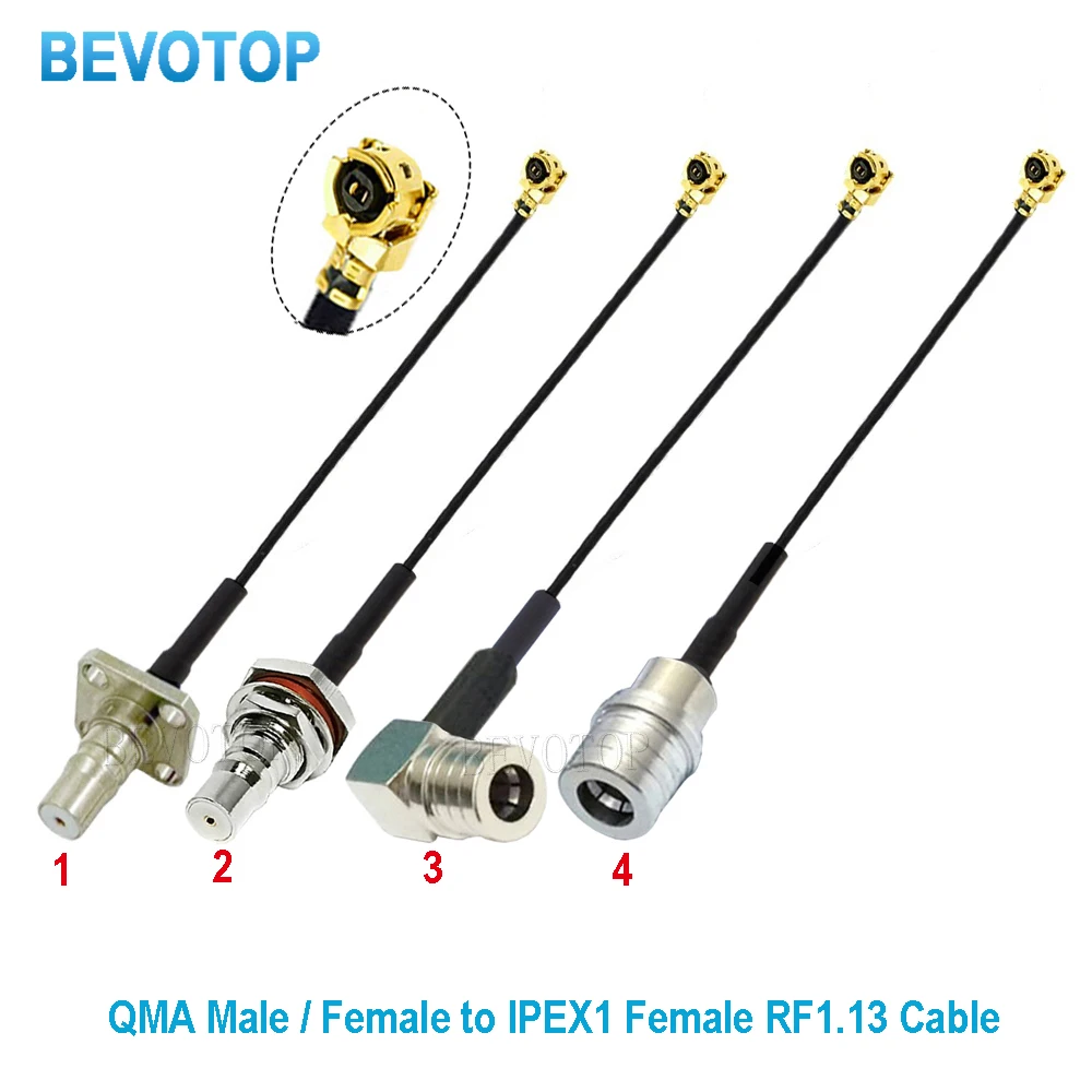 10PCS/Lot QMA Female 4 Hole Panel Mount to U.FI  1Female Jack Connector RF1.13 RF Coaxial Pigtail Jumper Cable BEVOTOP