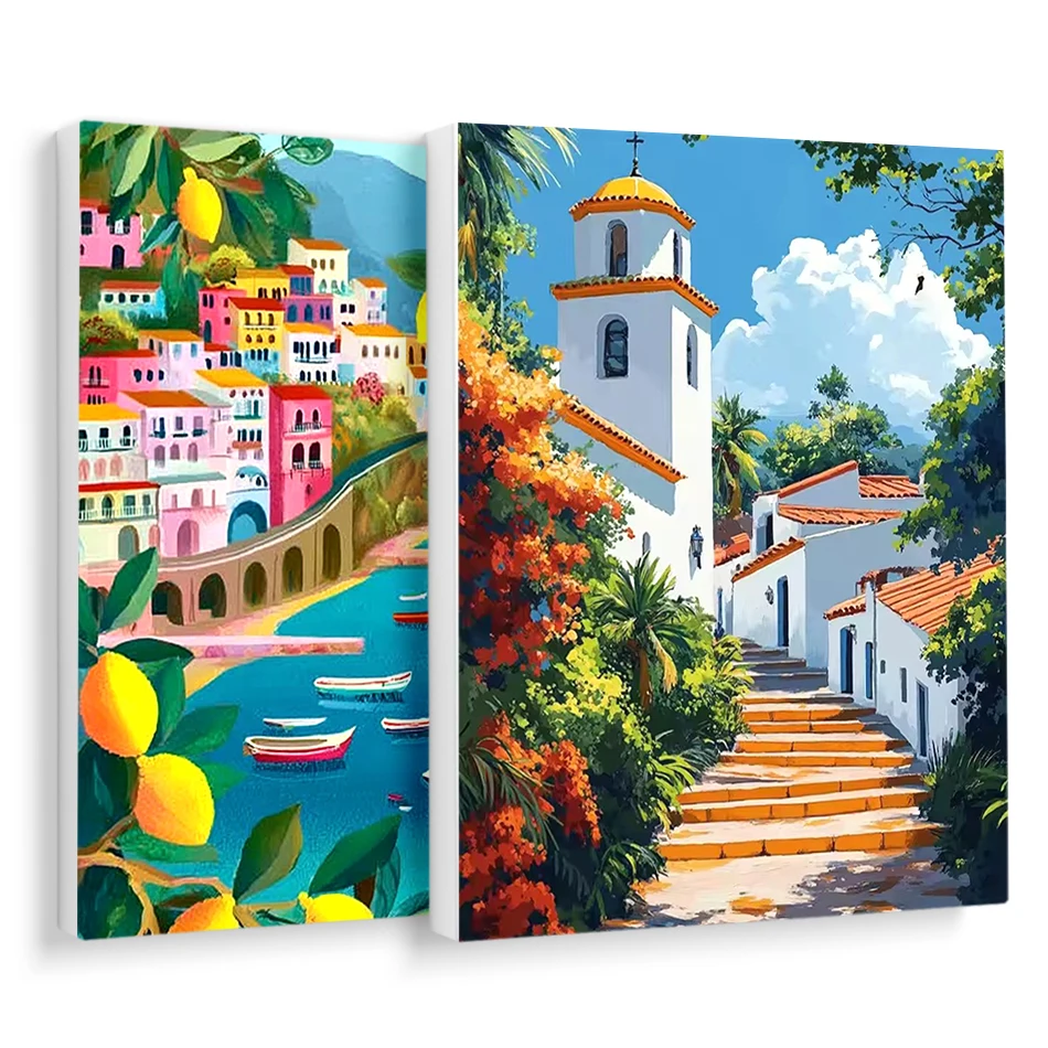 

RUOPOTY Painting Paints By Numbers Seaside architecture Oil Art Adult Coloring Crafts Art Supplies Picture Paint Diy Room Decor