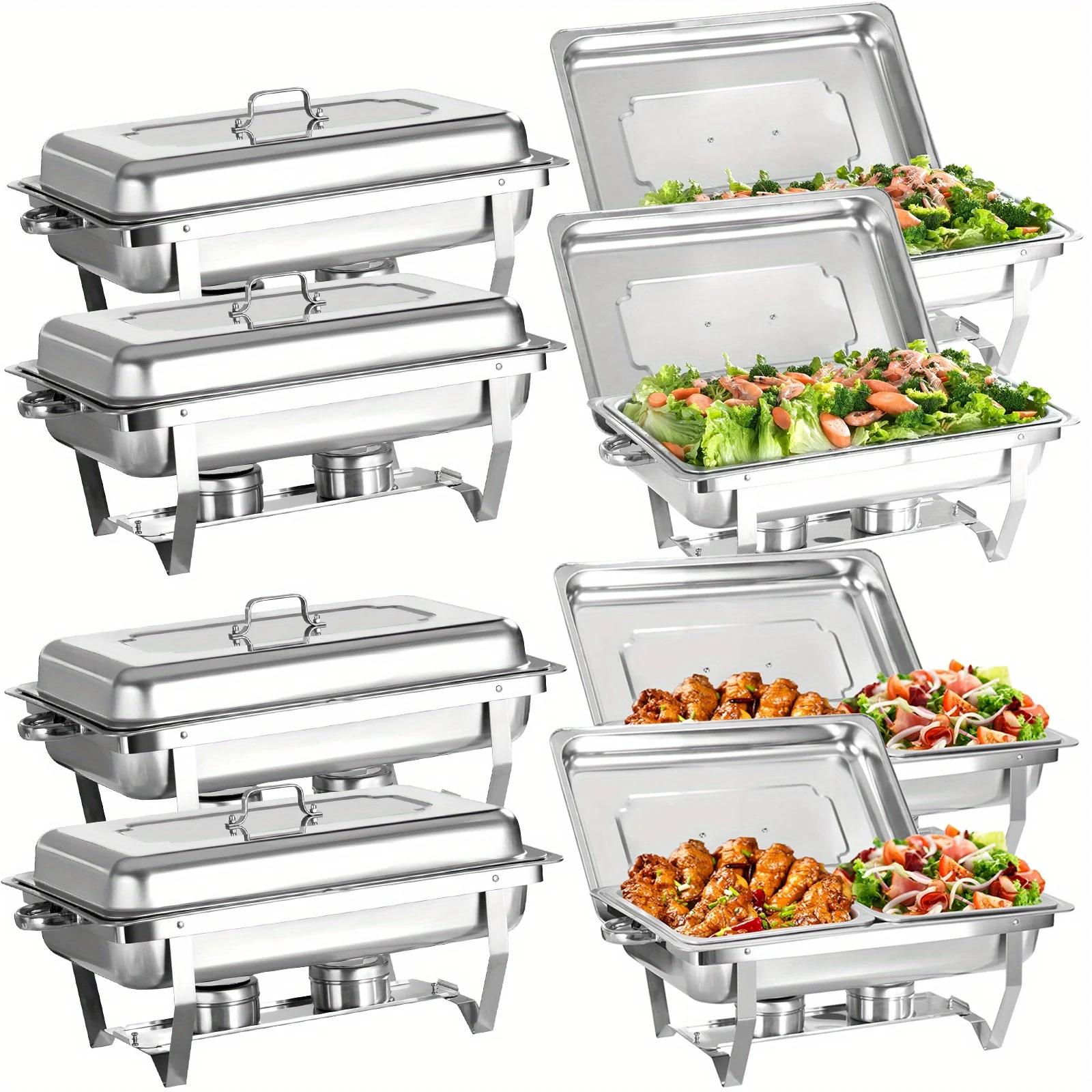 8 Pack Chafing Dish Buffet Set Stainless Steel Food Warmer Kit with Lids Water  Holders Restaurant Catering Parties Weddings