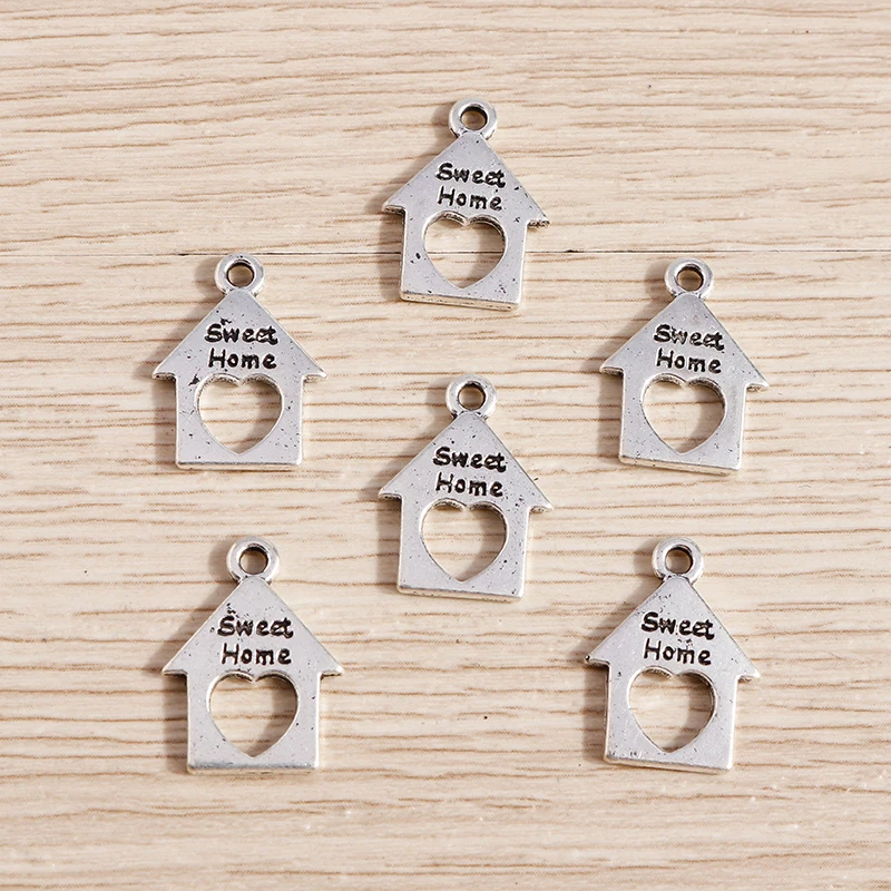 Tusember 50 Stück 12*17mm Legierung Herzanhänger „Sweet Home“ für Halsketten, Ohrringe, Damen, Mädchen, Mode-Schmuckherstellung, DIY – Detail 1