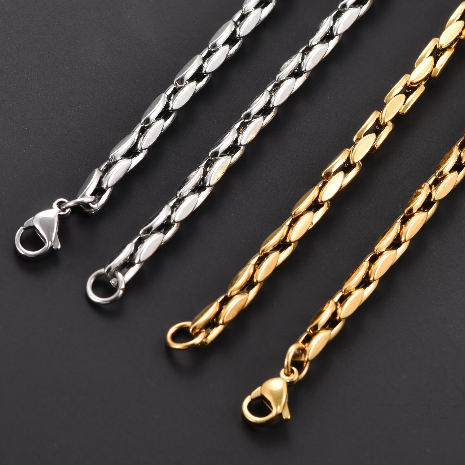 عرض 4.2 مللي متر الفولاذ المقاوم للصدأ العمودي مربع قلادة سلسلة لا تتلاشى أبدًا مقاوم للماء المختنق للرجال النساء مجوهرات الأزياء