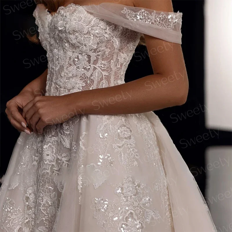 Elegantes Hochzeitskleid aus Organza mit Stickerei, Spitze, A-Linie, Ballkleid, ärmellos, U-Boot-Ausschnitt, Brautkleid mit Schnürung, Vestido De Novia