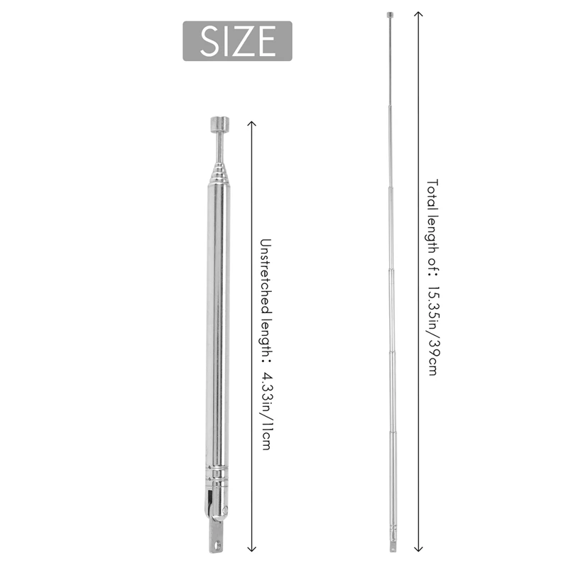 Replacement 39cm 6 Sections Telescopic Antenna Aerial for Radio TV