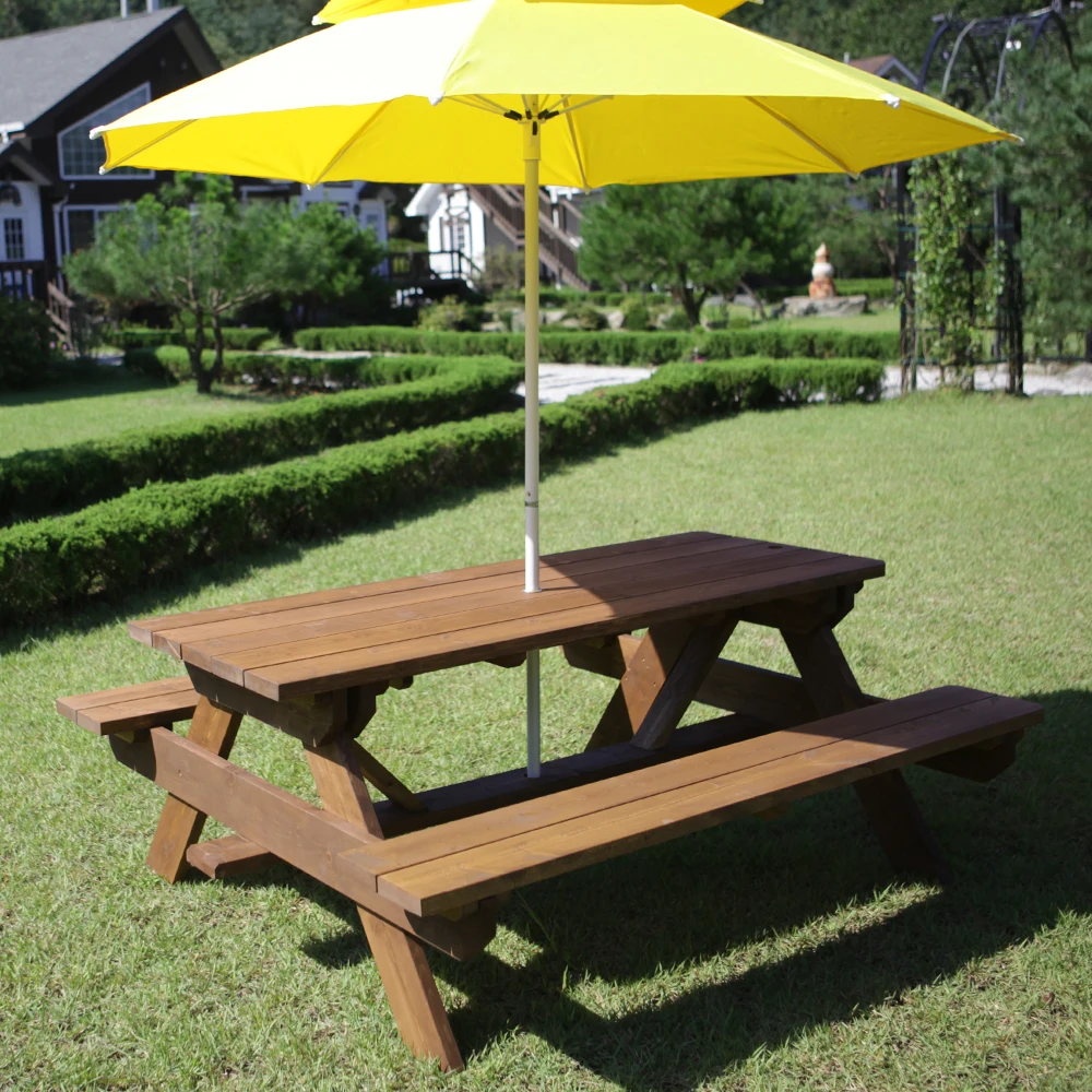 파파 우드 야외 원목 테이블 세트 6~8인용 월넛 색상 피크닉 파라솔 야외 편의점 테라스 피크닉 테이블