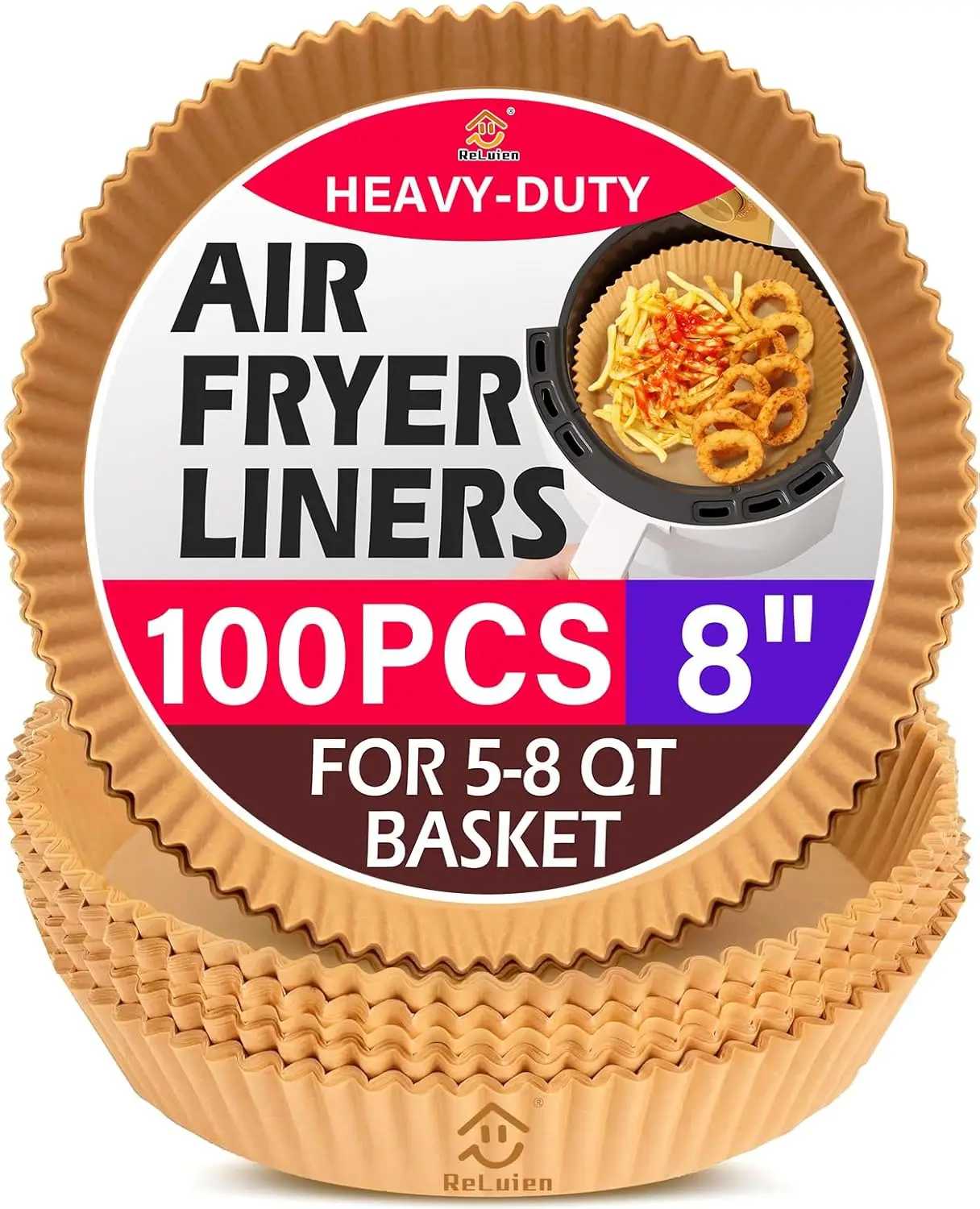 100PCS Non-Stick Air Fryer Liners, 8 Inch Round Disposable Parchment Paper for 5-8QT Air Fryer, Baking, Roasting & Microwave