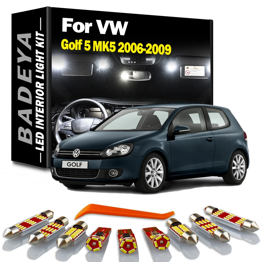 BADEYA 12Pcs Canbus Car LED Interior Map Dome Trunk Light Kit For VW Golf 5 MK5 2006 2007 2008 2009 Vanity Mirror Reading Bulbs