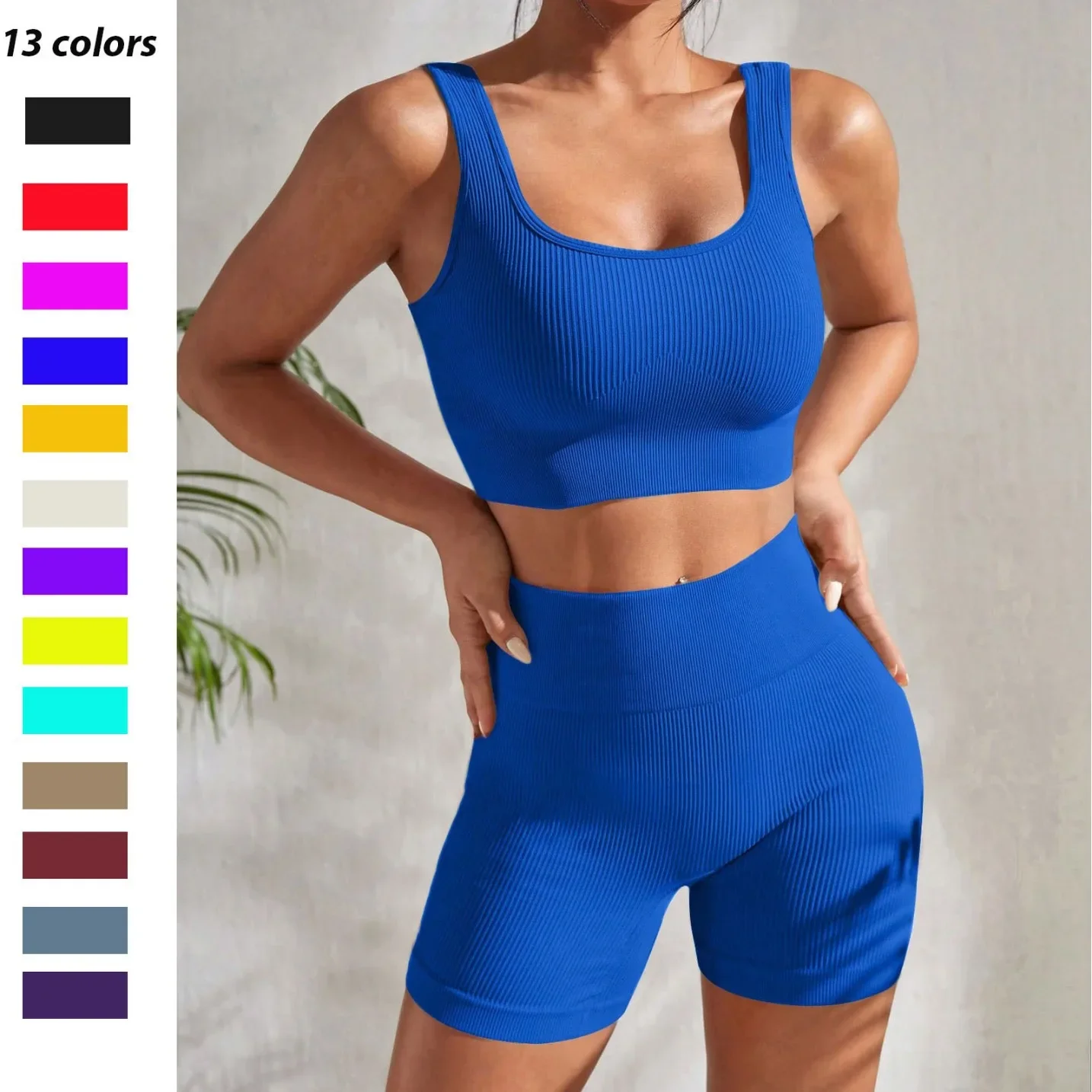 Pmwrun New Seamless Threaded Yoga Sports Top Quick-drying Moisture-absorbing High-waisted Hip-lifting Yoga Shorts Set