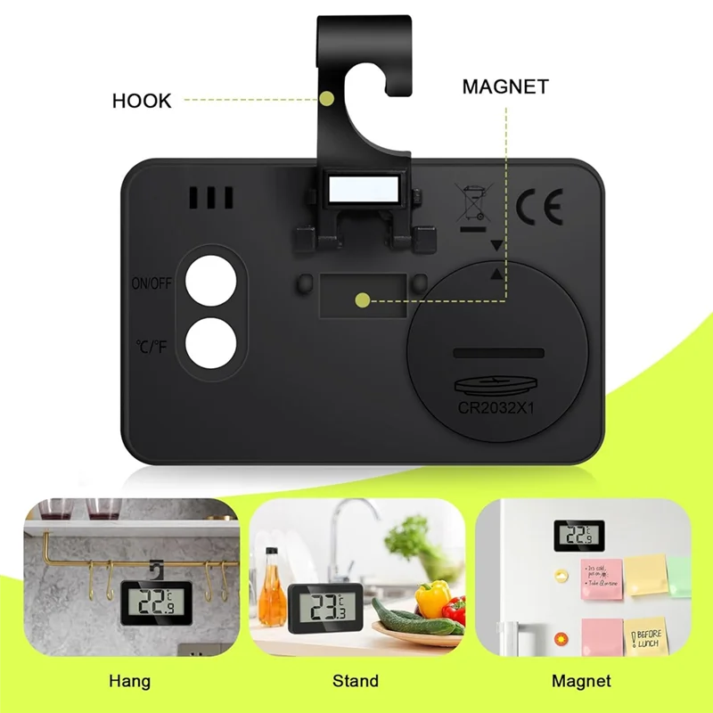 ABUH-Fridge Thermometer, 2 шт., цифровой холодильник с морозильной камерой, кухонный термометр для использования в помещении, водонепроницаемый, большой ЖК-дисплей