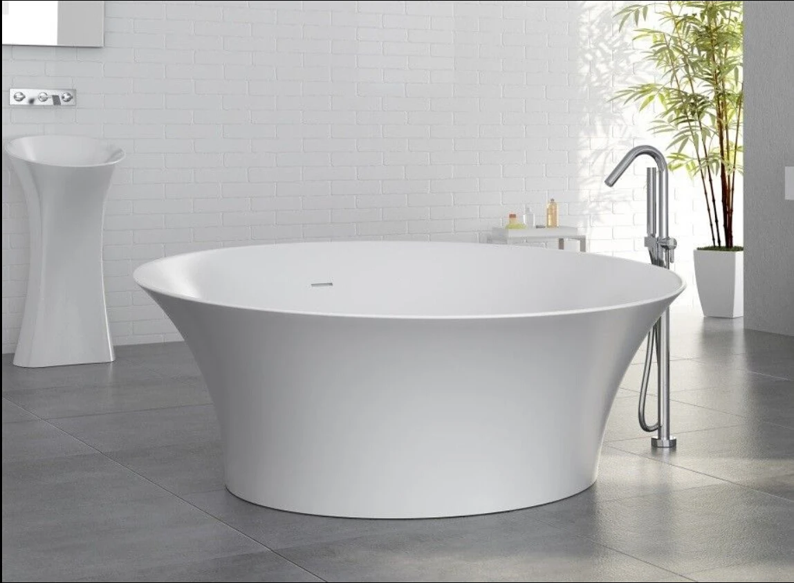 

1500X680mm Hola Solid Surface Stone Acrylic Bathtub Freestanding Floor Mounted Integrated Corian Round Tub WD013