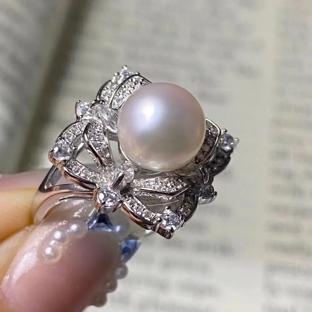 

S925 Sterling Silver Adjustable Ring Mount Settings Findings Mountings Accessory Parts Fittings for 8-9mm Pearls 5pcs/lot
